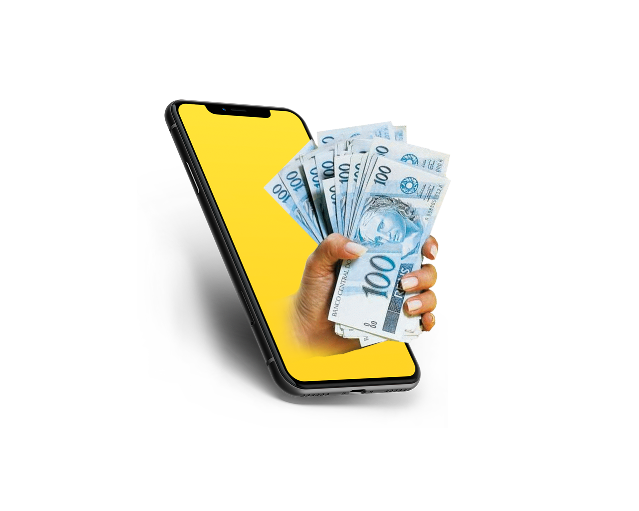Celular exibindo economia do iFree com dinheiro representando os descontos